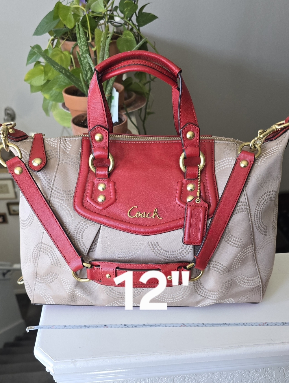 Coach Ashley Dotted Op Art Beige Red Carryall Satchel #F20027 - Picture 16 of 16